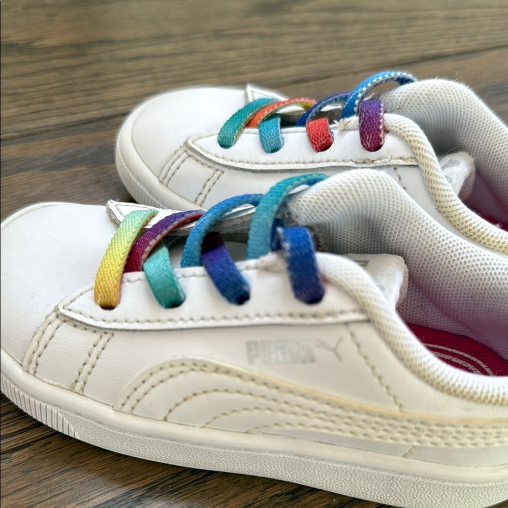Puma White and Red Sneakers with Rainbow Laces 6C toddler baby - Picture 6 of 10
